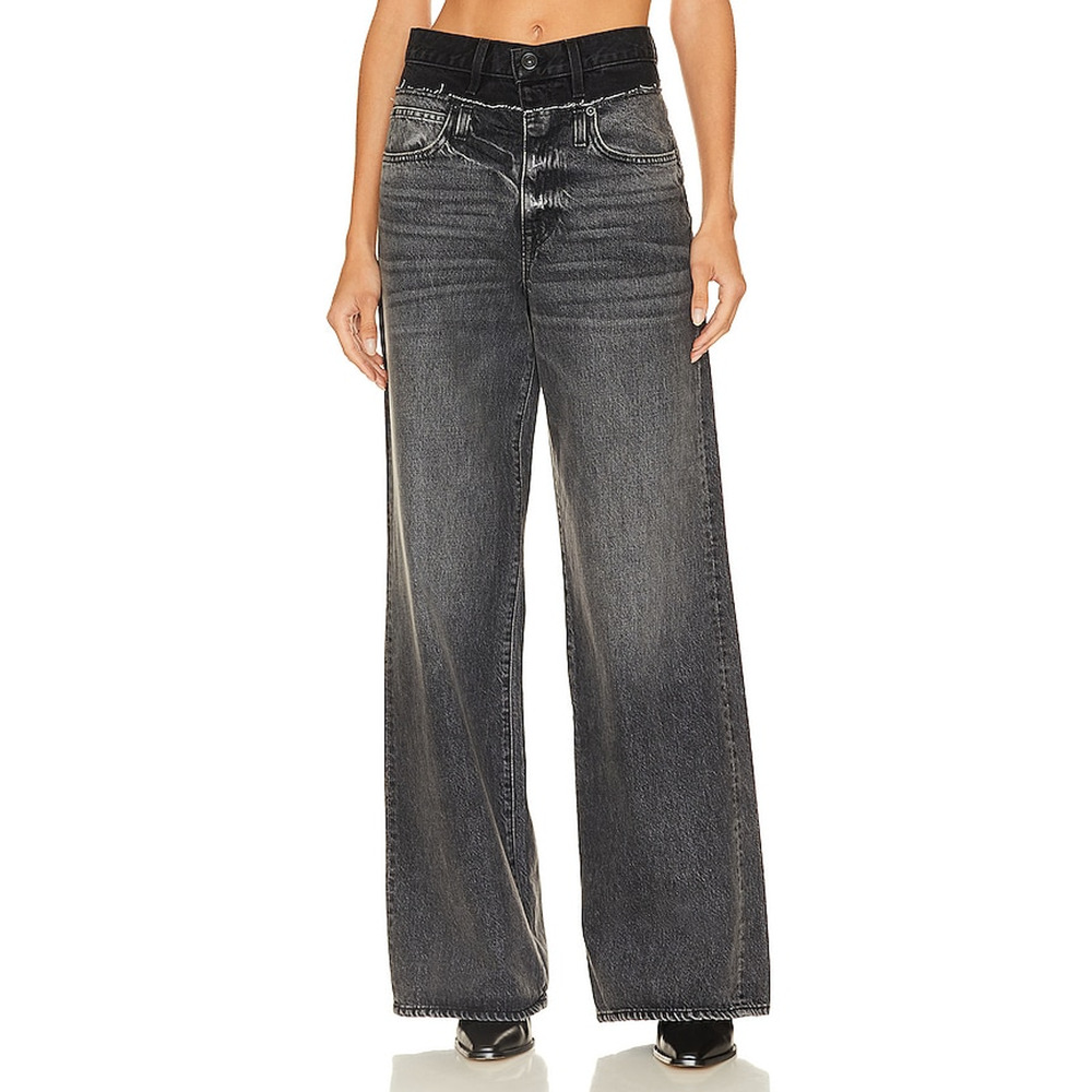 Slvrlake 'Re-Worked' Black Double Waist Eva Wide Leg Denim Jean Size 26
